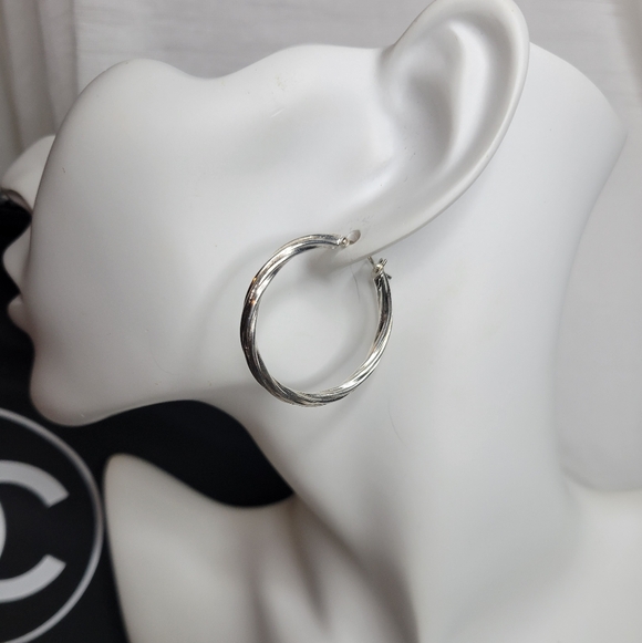italy .925 Jewelry - Vintage,925 Italy Stamped Fine Solid Silver 1.2 Hoop Twisted Rope Design Earings